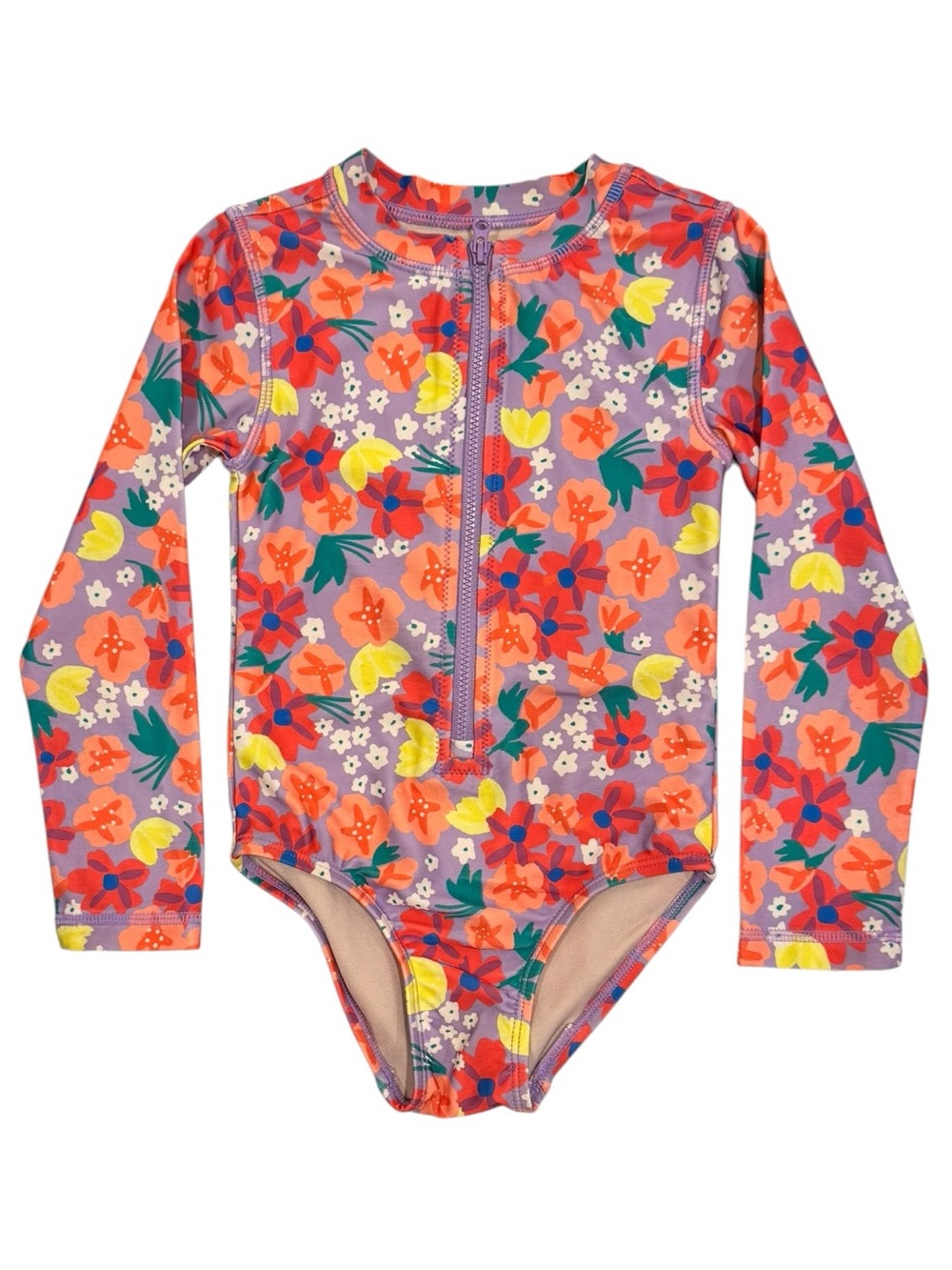 Tea Collection Girls' Long-Sleeve One-Piece Swimsuit - Purple Floral - Size 4T